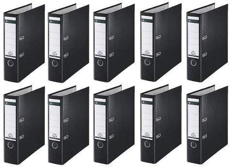 10 LEITZ Ordner 180° 1010-50-95 Schwarz Kunststoff 8cm Plastik PP Aktenordner 80mm DIN A4 Büro mit Schlitzen