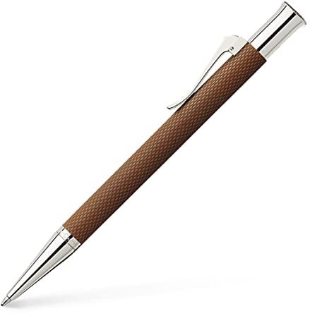 Graf von Faber-Castell - 146535 Drehkugelschreiber Guilloche Ganzmetall Ausführung Stift, Edelharz, rhodiniert, rund, cognac/braun