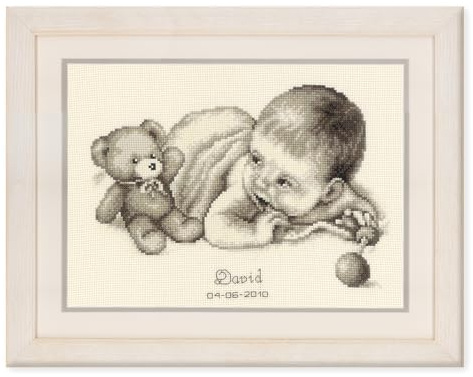 Vervaco Birth Record Baby with Teddy Counted Cross Stitch Kit, Multi-Colour