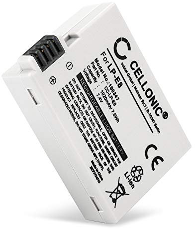 CELLONIC, Akku für Kamera, kompatibel mit Canon EOS Rebel T5i, 600D, 550D, LP-E8, 700D (7.4V, 1020mAh)