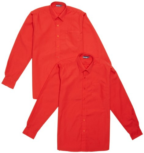 Blue Max Banner Boy's Twin Pack B Long Sleeve School Shirt, Red, 14 Collar