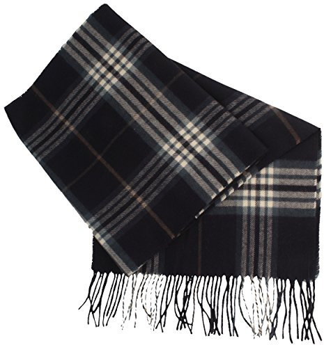 Schal aus 100% Cashmink für Damen & Herren - 180 x 30 cm – mit großem Karo-Muster & Fransen - Made IN Germany – super weich & bequem – Blau