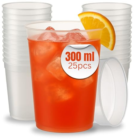 Cocktailbecher 25er Set mit 300 ml - bruchfeste Trinkbecher Made in Germany | Barkeeper, Mixgetränke, Edelstahl, Cocktailzubehör, Barzubehör, Party, Festival Becher, 200 ml, Geburtstag, Becher Set