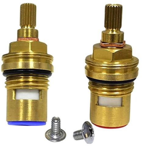 Replacement Ceramic Tap Cartridge Insert 1/4 Turn BSP 1/2 20 Teeth 53mm | Pair of 1/2 x 20 Spline Ceramic Cartridges, Brass M4 Screws, 53mm x 12mm x 7.6mm, Fits Mixer and Shower Taps
