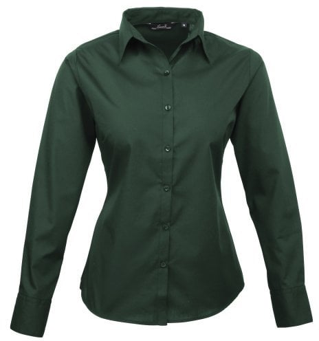 Premier Fitness Women's Poplin Long Sleeve Blouse Regular Fit Long Sleeve Blouse, Green (Bottle), 10 (Manufacturer Size:10)