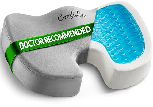 ComfiLife - Cojín de gel mejorado para asiento, antideslizante ortopédico de gel y espuma viscoelástica, cojín para dolor de coxis, alivio del dolor de espalda y ciática