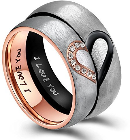 ANAZOZ Ring Edelstahl Eheringe, Ring Rosegold Damen Breit 6mm Größe 60 (19.1) Halbes Herz mit Gravur I Love You