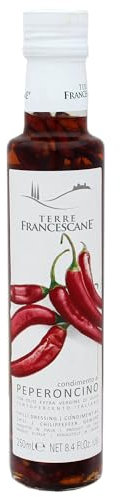 2er Pack Terre Francescane - Chili-Öl - Extra Natives Olivenöl mit ganzen Chili (2 x 250 ml) Chiliöl perfekt auf Pizza, Pasta, Salate und zu allem was ein wenig Schärfe benötigt