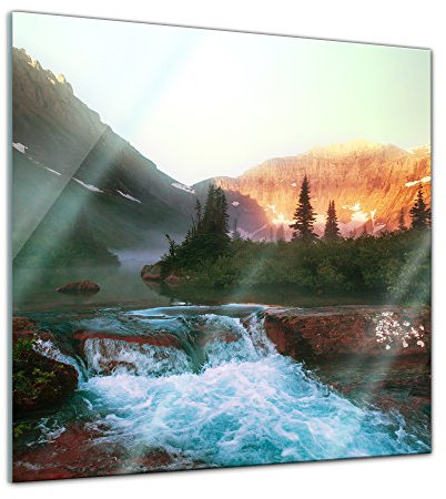 Glasbild - Glacier National Park, Montana - USA - 20x20 cm - Deko Glas - Wandbild aus Glas - Bild auf Glas - Moderne Glasbilder - Glasfoto - Echtglas - kein Acryl - Handmade
