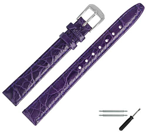 MARBURGER Uhrenarmband 12mm Leder Kroko (Caiman) Prägung Mit Naht - Werkzeug Montage Set 52912