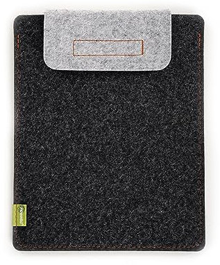 ALMWILD® Hülle für iPad Pro 11 und 9.7, sowie iPad Air 4+5 mit 10.9 und 9.7. Sleeve aus Filz in Schiefergrau. Verschlußlasche in Alpsteingrau.
