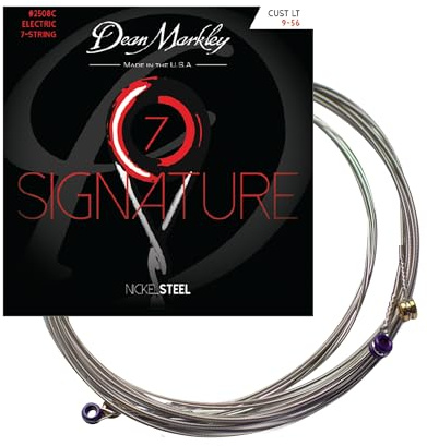 Electric Guitar Strings Nickel Steel Signature 7 String Set. Nickel Wound Guitar Strings Custom Light, Soft Electric Guitar Strings for a Superior Tone and Sustainability, 9-56, 2508C Custom Light