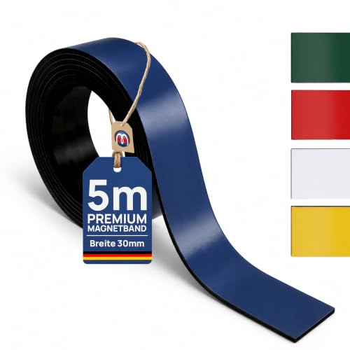 Magnetband Magnetstreifen farbig beschreibbar abwischbar - Breite 30mm - 5m Rolle - Kennzeichnungsband - Ideal zum Beschriften oder farblichen Markierung von Lager-Regalen, Farbe:blau
