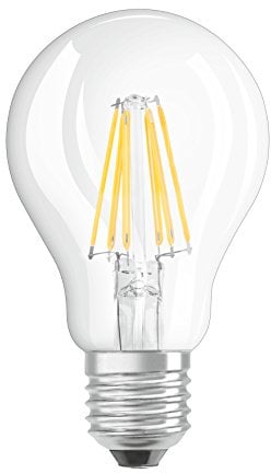 OSRAM LED Retrofit CLASSIC A/LED lamp, classic bulb shape: E27, 6 W, 220…240 V, 60 W replacement, clear, Warm White, 2700 K, 1pack