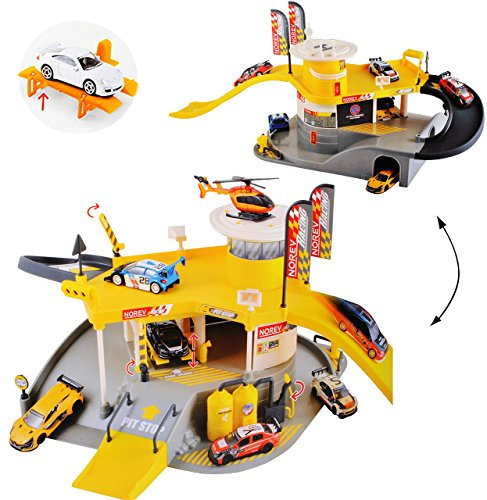 alles-meine.de GmbH großes Komplettset: 3-D Spielmatte - Parkhaus - Garage mit Tankstelle, Hubschrauberlandeplatz, Lift - 2 Ebenen - 1/64 - Spielwelt + Zubehör - Rennstrecke ..