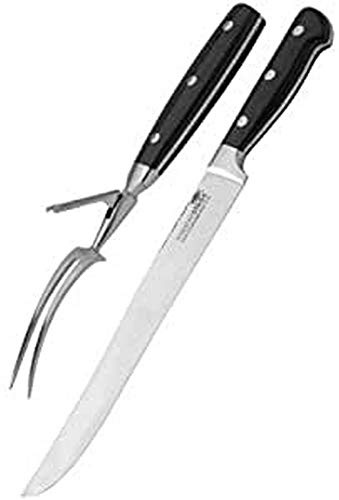 MasterClass Deluxe 2 Piece Stainless Steel Meat Carving Set, Carving Fork and Carving Knife Duo – Silver/Black