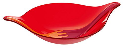 Koziol 3691106 Leaf XL+, insalatiera con posate, 4,5l, rosso trasparente / rosso lampone / arancione,