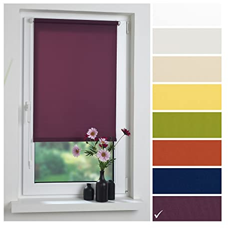 Liedeco® Rollo Klemmfix - 45 x 150 cm brombeer (Breite x Höhe) / lichtdurchlässig Blickdicht und stufenlos verstellbar/leichte Innen-Montage ohne Bohren mit Klemmträger / 123 montiert