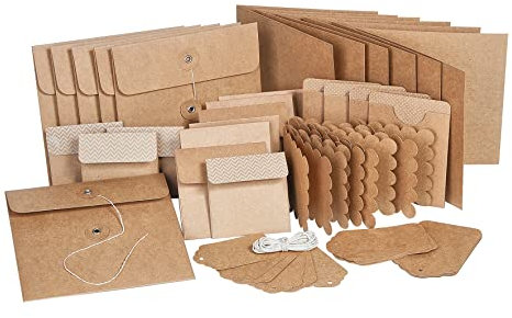VBS Mega Vintagekarten-Set 50 Stück naturfarben Hochzeit Geburtstag Taufe Einladungskarten Umschläge Doppelkarten Geschenkanhänger