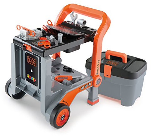 Smoby - BLACK+DECKER - Diable + Boite 3 en 1 - Jouet Bricolage Enfant - Se Transforme en Etabli - 19 Accessoires - 360202