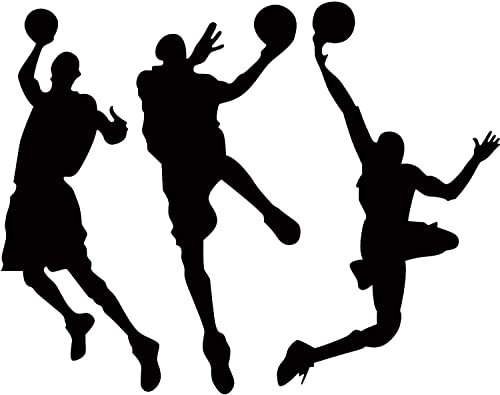 Dnven Vinyl-Wandaufkleber, Motiv: Basketball mit DREI Spielern, Slam Dunk Silhouette Dunk