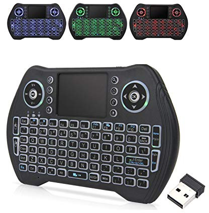EASYTONE Wireless Backlit Mini Keyboard Mouse with Remote Control Rechargeable Lithium Ion Battery and Multimedia Buttons for Android TV Box HTPC PS3