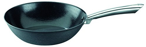 GSW Gusseisen Professionell 714297 Padella Wok Professionale in ghisa, Senza Coperchio, 28 cm, esmalte, Nero