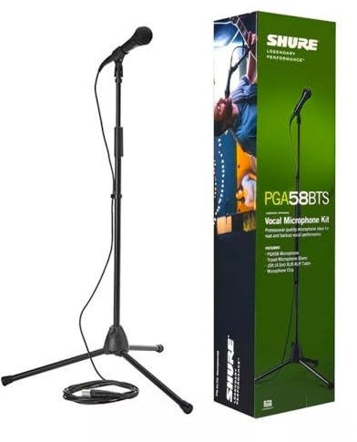 Shure Stage Performance PGA58BTS Kit con PGA58 Cardioid Dynamic Vocal Handheld Micrófono, Cable XLR y Soporte de micrófono: óptimo para el Escenario o Estudio