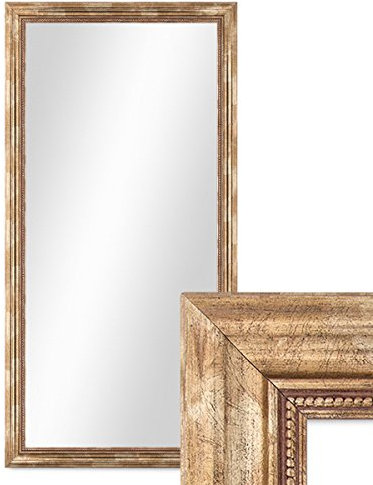 PHOTOLINI Wand-Spiegel 60x110 cm im Massivholz-Rahmen Barock-Stil Antik Gold/Spiegelfläche 50x100 cm