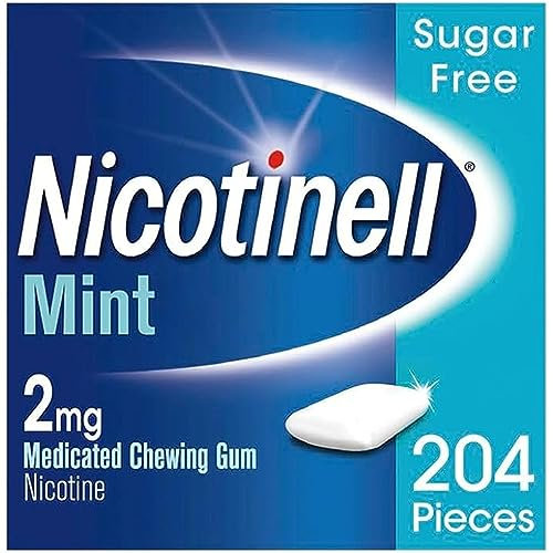 Nicotinell Mint Gum 2mg (204 Pieces), Stop Smoking Aid, Sugar Free Nicotine Gum, Mint Flavour, 2mg Regular Strength for Light Smokers, Quit Smoking Aid