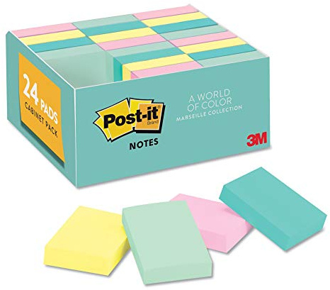 3M Post-It Scotch Sticky Notes: 1-3/8 in Width (Marseille Collection) / 24-Pack