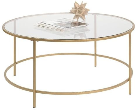 Sauder Mesa de café, Cristal Templado de Metal, Acabado Dorado Satinado, 36 Pulgadas de Largo x 36 Pulgadas de Ancho x 16.5 Pulgadas de Alto