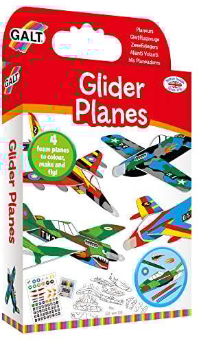 Galt Glider Planes - 4 Foam Planes Craft Kit for Kids to Colour,Build and Fly - 8 Washable Pens,Stickers and Guide Book - Fun Childrens Arts and Crafts Activity Pack - Girls and Boys Ages 5 Years Plus