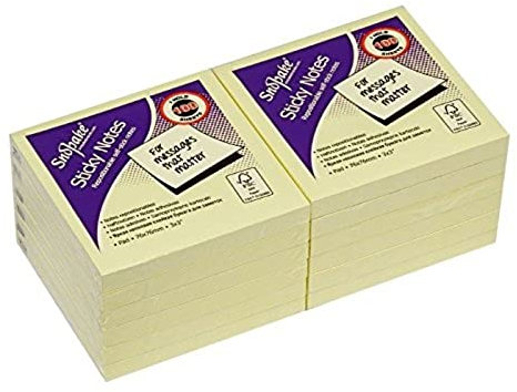 Snopake 76 x 76 mm Yellow Sticky Notes [Pack of 12, 100 Sheets per Pad] 12128