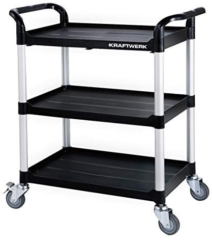 KRAFTWERK Montagewagen | Rollwagen Werkstatt mit 3 Ebenen | Servicewagen mit 4 Lenkrollen, 2 Mit Bremse | Tischwagen | KRAFTWERK Werkzeugwagen Art. Nr. 3912