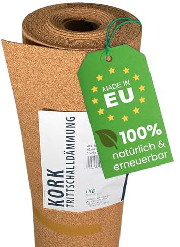 EKB-Kork Trittschalldämmung 10x1m 5mm stark I natürliche Dämmunterlage I Rollenkork für Parkett & Laminat I Trittschallreduktion aus nachwachsendem Korkmaterial I Umweltfreundliche Trittschalldämmung