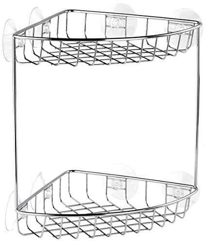 TATAY Duschregal Ohne Bohren Ecke 2 Ebenen | Mit Saugnäpfen und Schrauben | Feuchtigkeits- & Korrosionsbeständig | Polypropylen & 100% Edelstahl | Schneller Wasserablauf | 19 x 19 x 26 cm