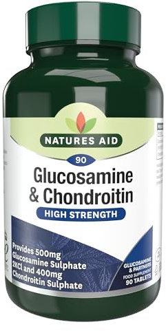Natures Aid Glucosamine Sulphate & Chondroitin Supplement – 90 Capsules | 500mg & 400mg High Potency, Supports Mobility, Flexibility, Cartilage & Collagen Health, Gluten-Free, Non-GMO