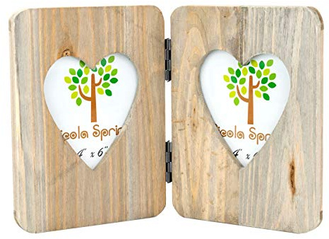 Nicola Spring Folding 2-Photo Frame - Fits Photo Size 4 x 6 (10 x 15cm) - Pack of 1 - Rustic Heart Shaped Natural Wooden Picture Frame Freestanding Portrait Orientation Certificate Poster Frame