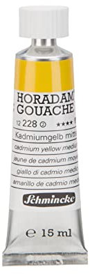 Schmincke - Horadam Gouache, Kadmiumgelbton mittel, 15 ml-Tube, 12 228 006, feinste Gouache, natürliche Deckkraft, höchst pigmentiert, farbintensiv und matt