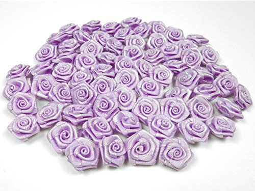 Creativery Satinrosen 15mm 20 Stück - Farbauswahl in 10/15/20/30/60mm - farbecht & waschbar - Kleine Stoffrosen zum Aufnähen - Satin Röschen zum Basteln Nähen Kleben Dekorieren - Helllila