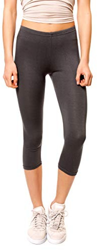 Easy Young Fashion - Damen Basic Capri Leggings - elastische 3/4 Baumwoll Viskose Stretch Hose 1077 - OneSize (Dunkelgrau)