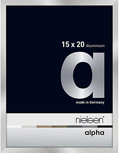 nielsen Bilderrahmen, 15 x 20 cm, Aluminium, Silber glanz, Fotorahmen zum Auftstellen und Aufhängen im Hoch- & Querformat, Echtglas, Alpha