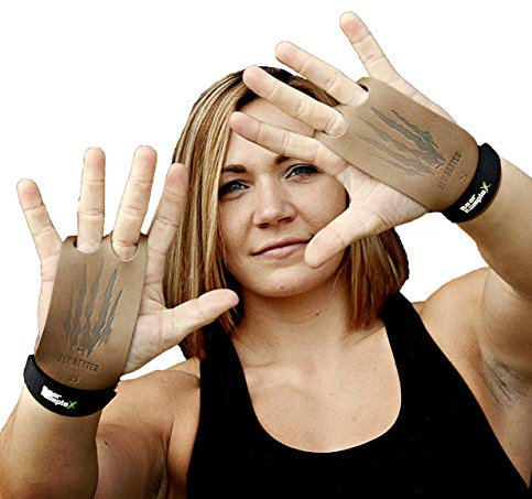 Bear KompleX 2 Hole Gymnastics Grips are Great for WODs, pullups, Weight Lifting, Chin ups, Cross Training, Exercise, Kettlebells, and More. Protect Your Palms from rips and Tears! Xsmall 2hole Tan