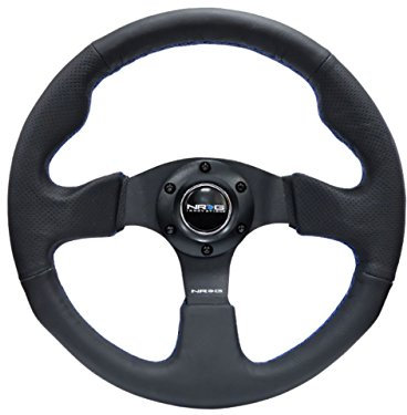 NRG Innovations RST-012R-BL verstärktes Lenkrad (Lederlenkrad, 320 mm, mit blauem Stich)