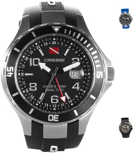 Cressi Traveller Dual Time - Professionelle Taucheruhr, widerstandsfähig 200m / 20 ATM