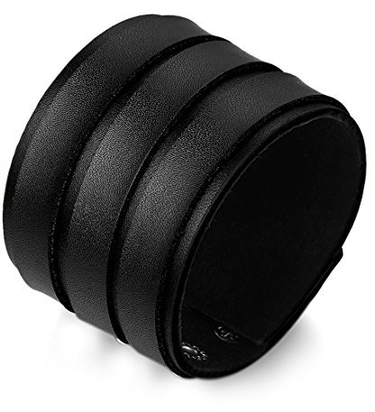 JewelryWe Schmuck Biker Herren Lederarmband, Punk Rock Stil Niet breit Leder Armband, Partnerarmband Armreif 22cm Breite 5,2cm Schwarz