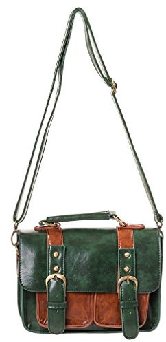 Banned Damen Vintage Satchel Schultertasche mit Schnallen - Leather Leila Kleine Retro Umhängetasche aus Kunstleder Grün