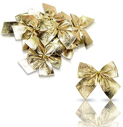 * 12er Set metallic Zierschleifen Schleifen Weihnachtsbaum-Deko Weihnachtsdeko Gesteckdeko aus 4 Farben wählbar (metallic-Gold.)