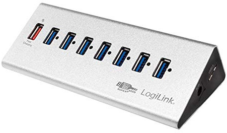 LogiLink UA0228 USB 3.0 Hub 7-Port + 1x Schnell-Ladeport mit Smart IC / LED Anzeige / Überspannungsschutz, für Windows & MAC OS